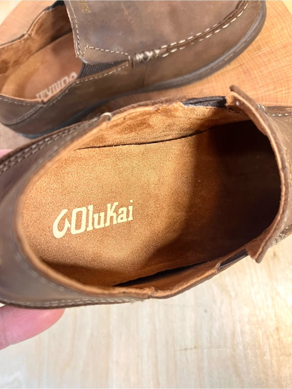 OluKai Moloa Kids Slip-On Shoes Brown Leather Size 2 Moccasins